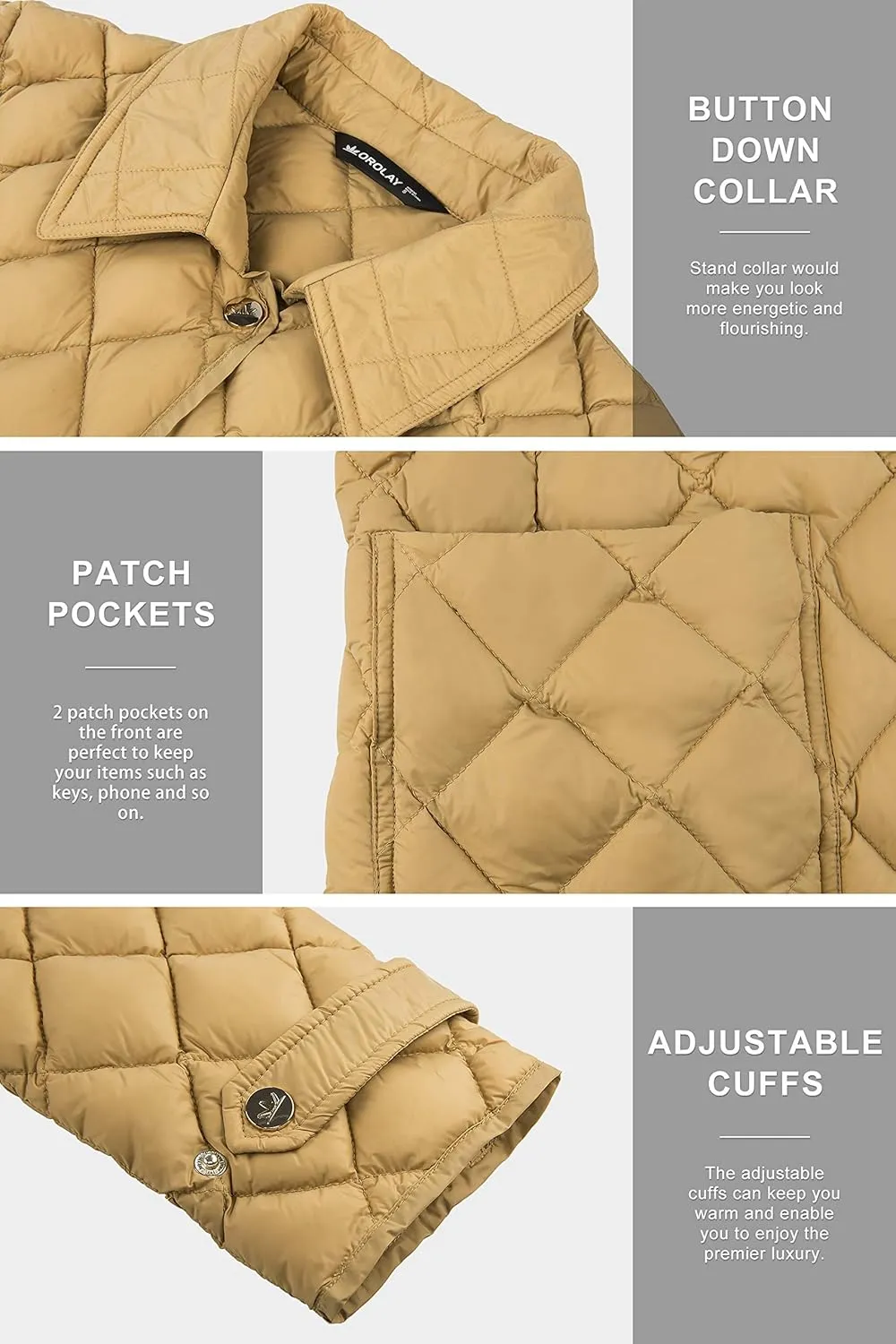 Orolay Women's Light Cropped Puffer Jacket Packable Stand Collar Down Jacket