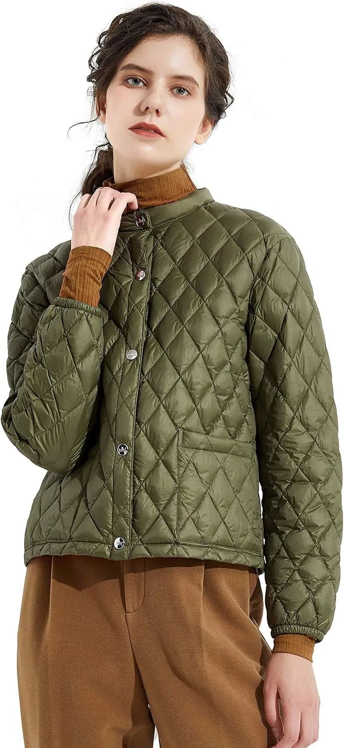 Orolay Women's Light Cropped Puffer Jacket Packable Stand Collar Down Jacket