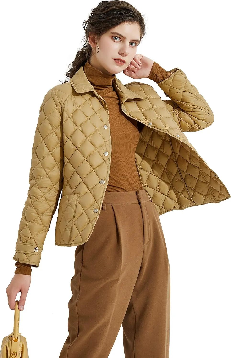 Orolay Women's Light Cropped Puffer Jacket Packable Stand Collar Down Jacket