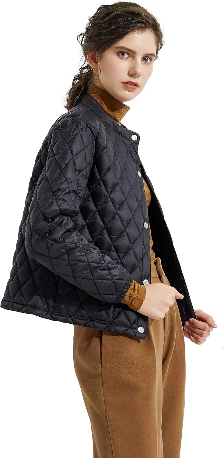 Orolay Women's Light Cropped Puffer Jacket Packable Stand Collar Down Jacket