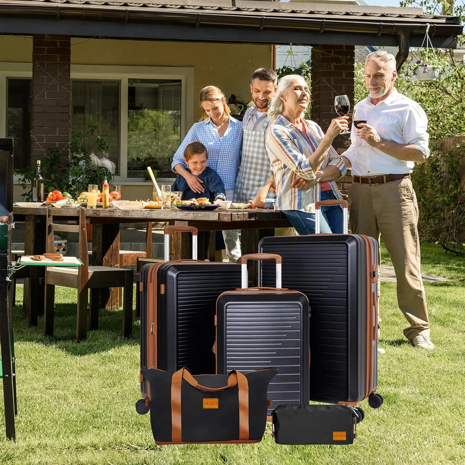 OUZZO PC Luggage,Luggage Sets of 5 Piece,Suitcases With Wheels,Check In Luggage,Expandable Carry On Luggage,20/24/28 Inch Luggage,TSA Approved Lock,Hardshell Suitcase,Black