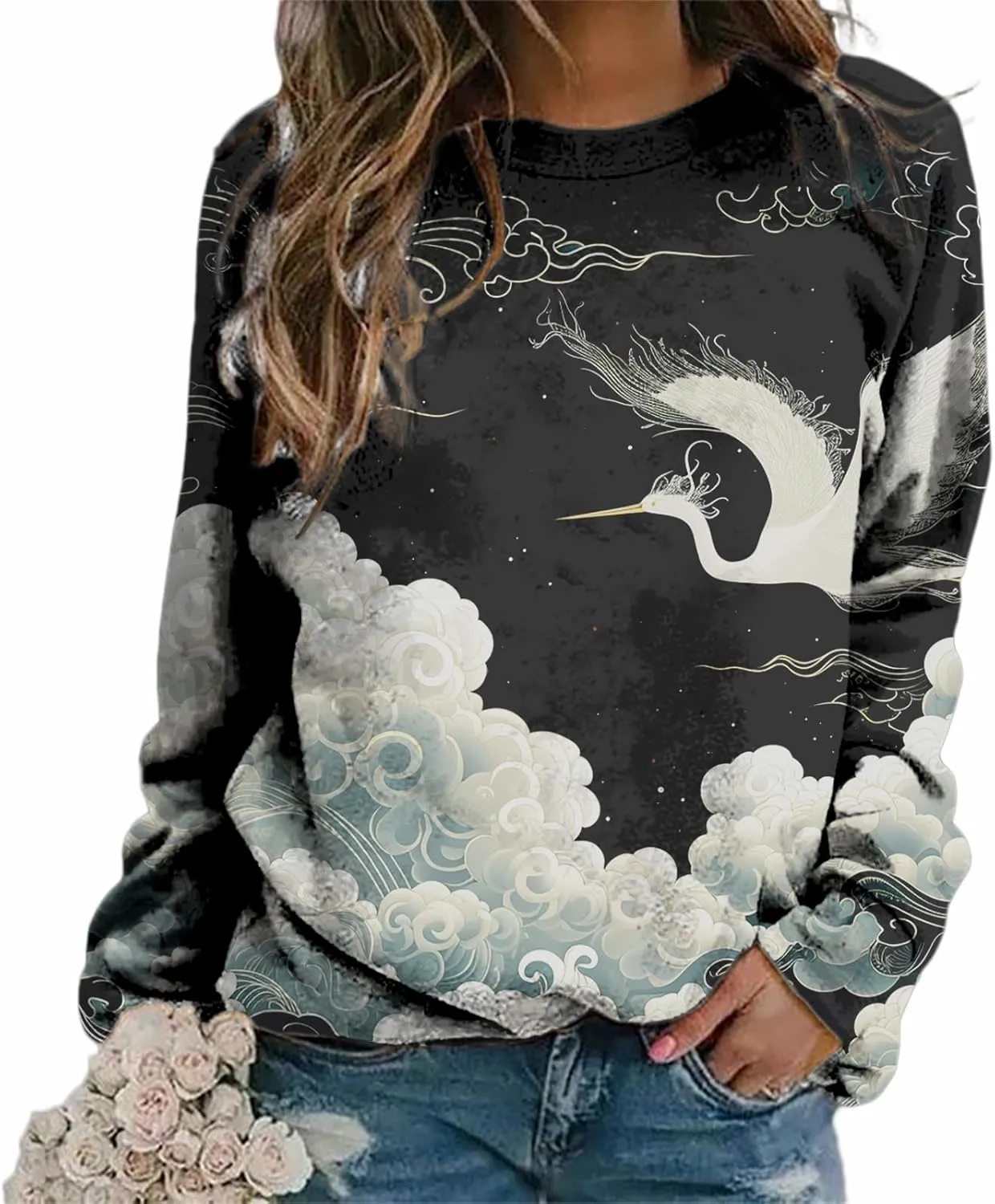 Oversized Sweatshirts for Women Trendy Crewneck Pullover Soft Comfy Crewneck Graphic Casual Long Sleeve Shirts