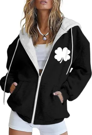 Oversized Zip Up Hoodie for Women Spring Long Sleeve Sweatshirts 2025 Trendy St Patricks Day Shirts with Pockets