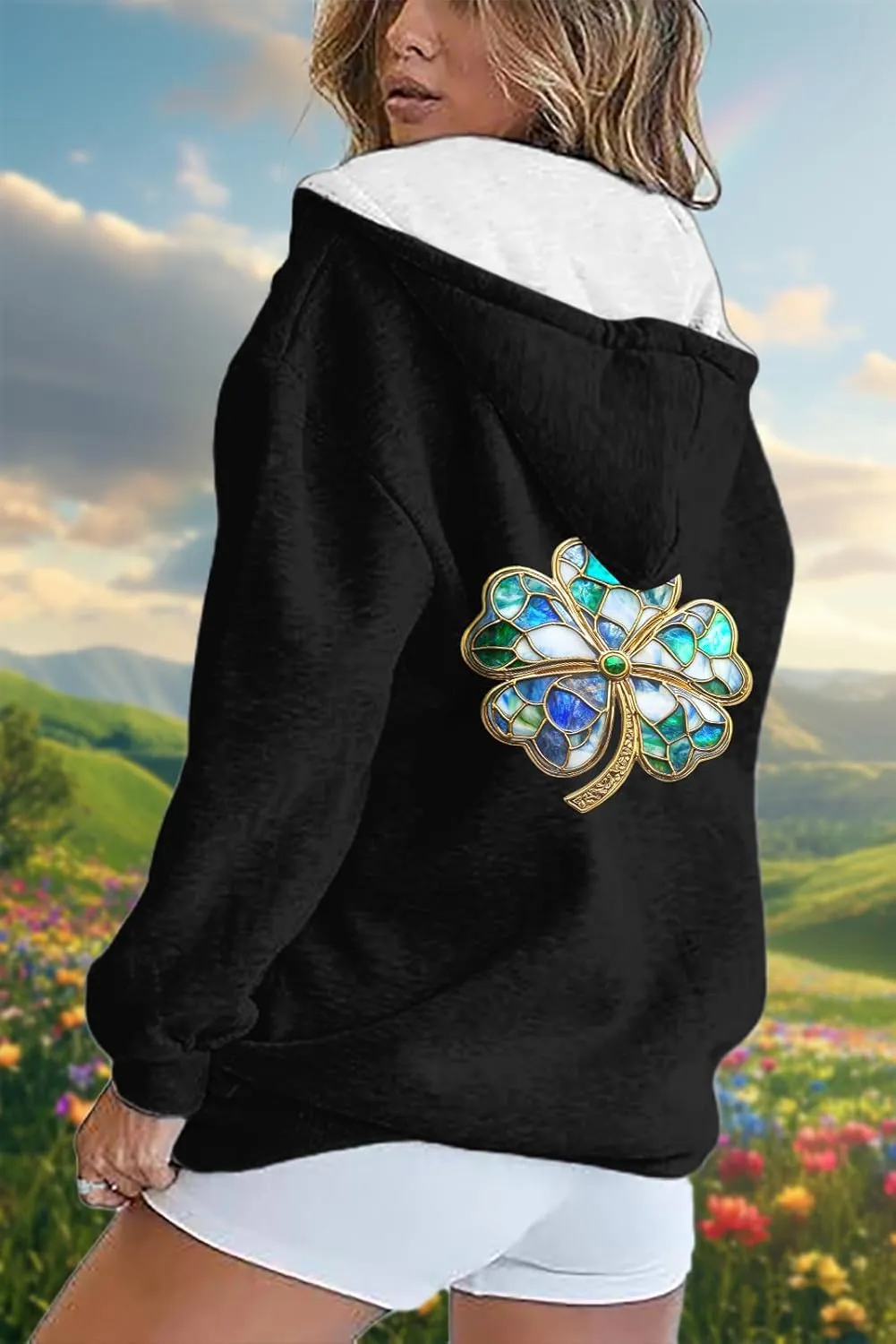 Oversized Zip Up Hoodie for Women St Patricks Day Sweatshirts 2025 Spring Casual Long Sleeve Shamrock Outfits