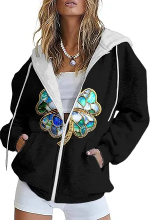 Oversized Zip Up Hoodie for Women St Patricks Day Sweatshirts 2025 Spring Casual Long Sleeve Shamrock Outfits