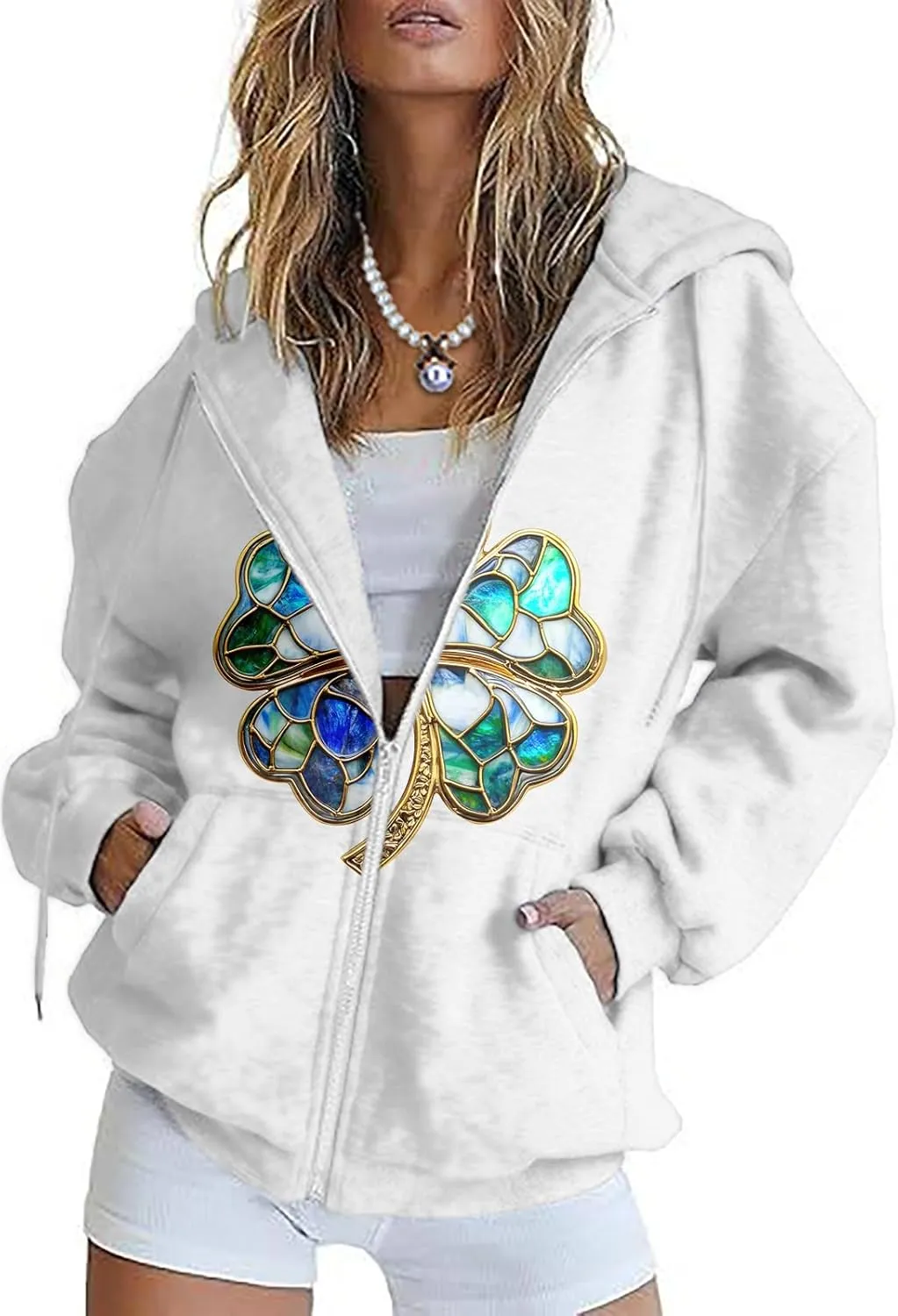 Oversized Zip Up Hoodie for Women St Patricks Day Sweatshirts 2025 Spring Casual Long Sleeve Shamrock Outfits