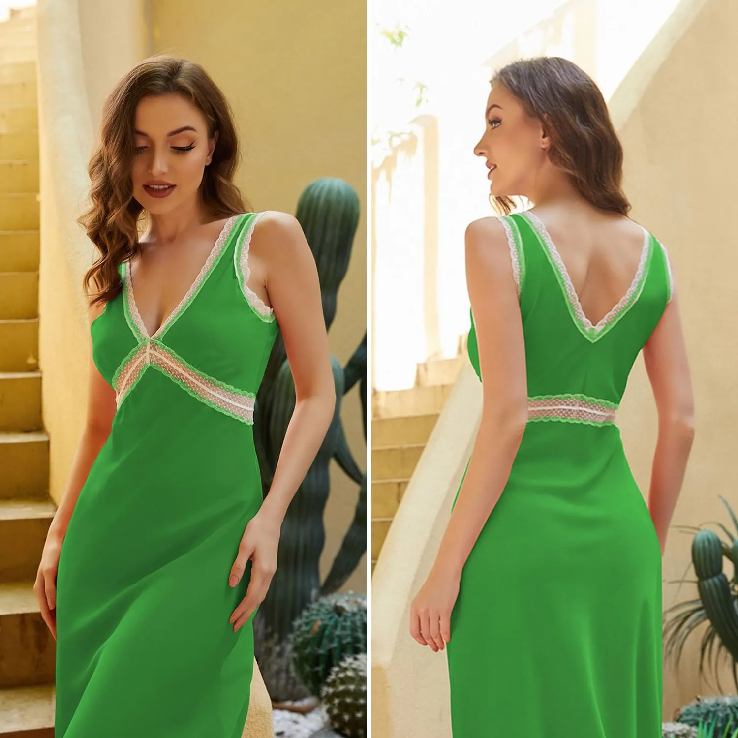 OWNGIGI Womens Sleeveless V-Neck Boho Maxi Sundress Lace High Waist Beach A Line Long Dresses