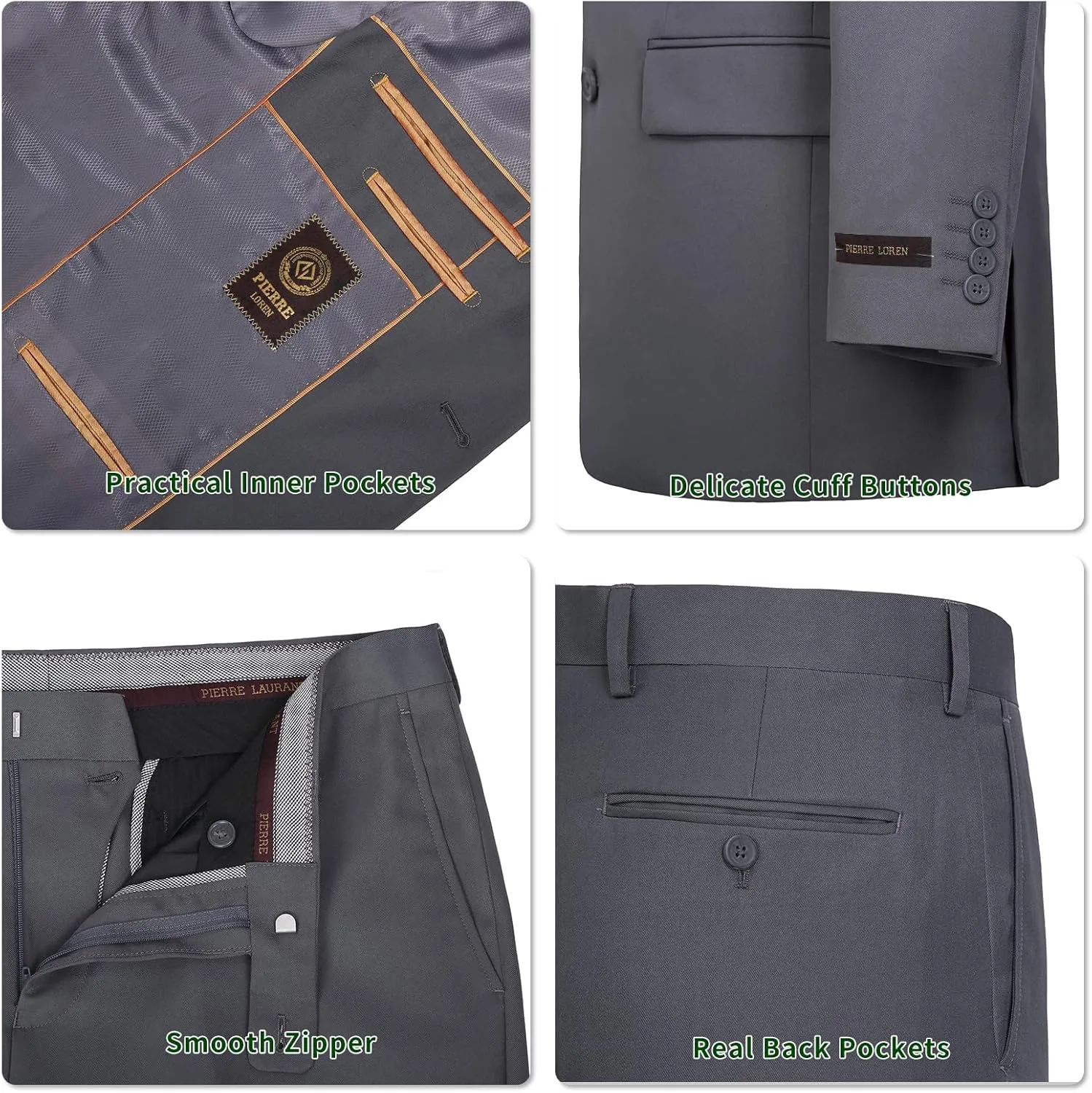 P&L Men's 2-Piece Classic Fit Single Breasted 2 Buttons Blazer & Trousers Suit