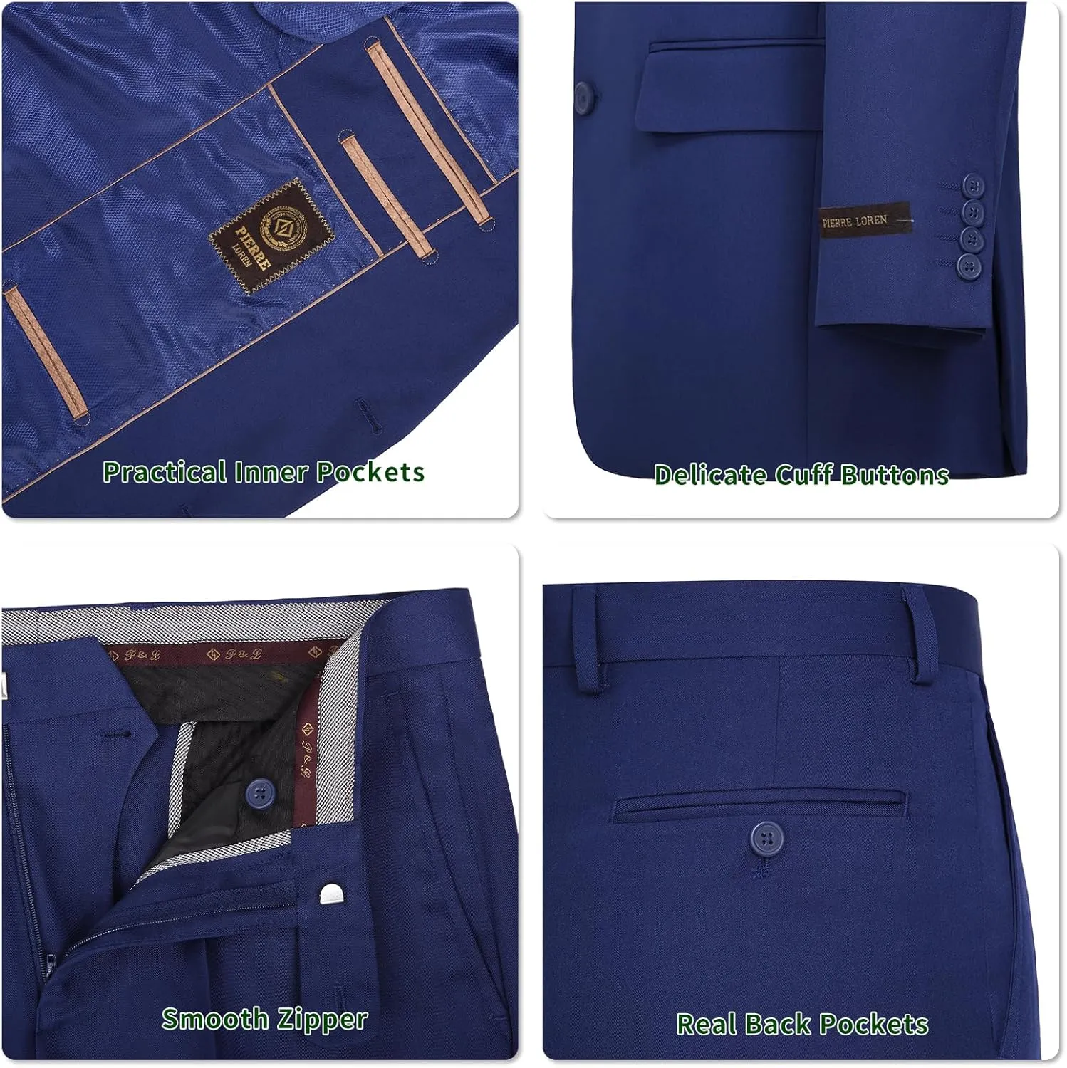 P&L Men's 2-Piece Classic Fit Single Breasted 2 Buttons Blazer & Trousers Suit