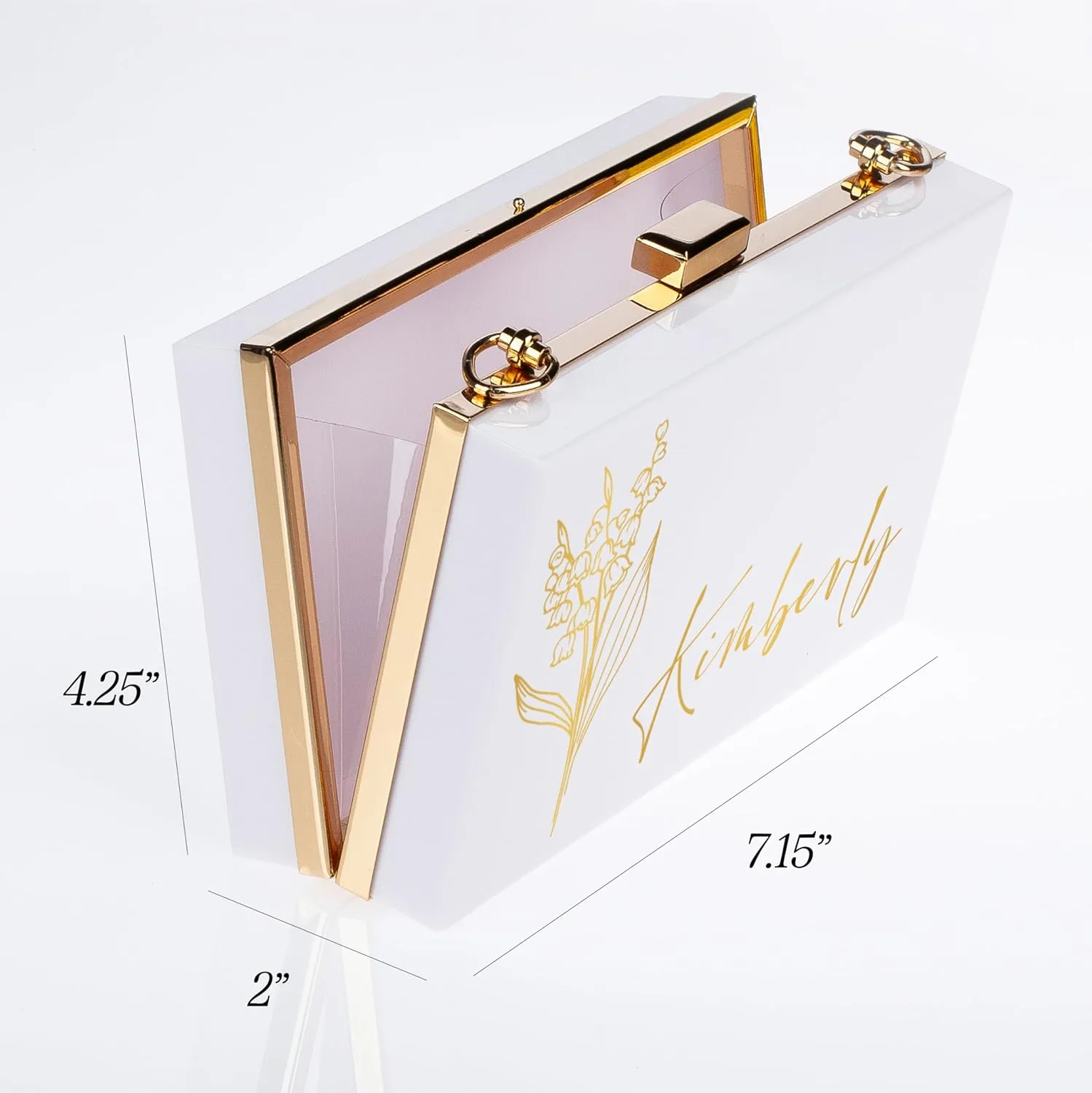 Personalized Gifts for Women, Personalized Purse with Birth Flower and Name Acrylic Black Clutch Bag, Birthday Gifts for Women Handbag with Removable Chain