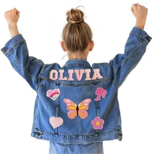 Personalized Jean Jacket for Girls Boys 1-8T (6 Optional Sizes)|Kids Denim Jacket with Custom Name & Patches|Birthday Easter Gift for Toddlers|Spring & Fall Daily Jacket