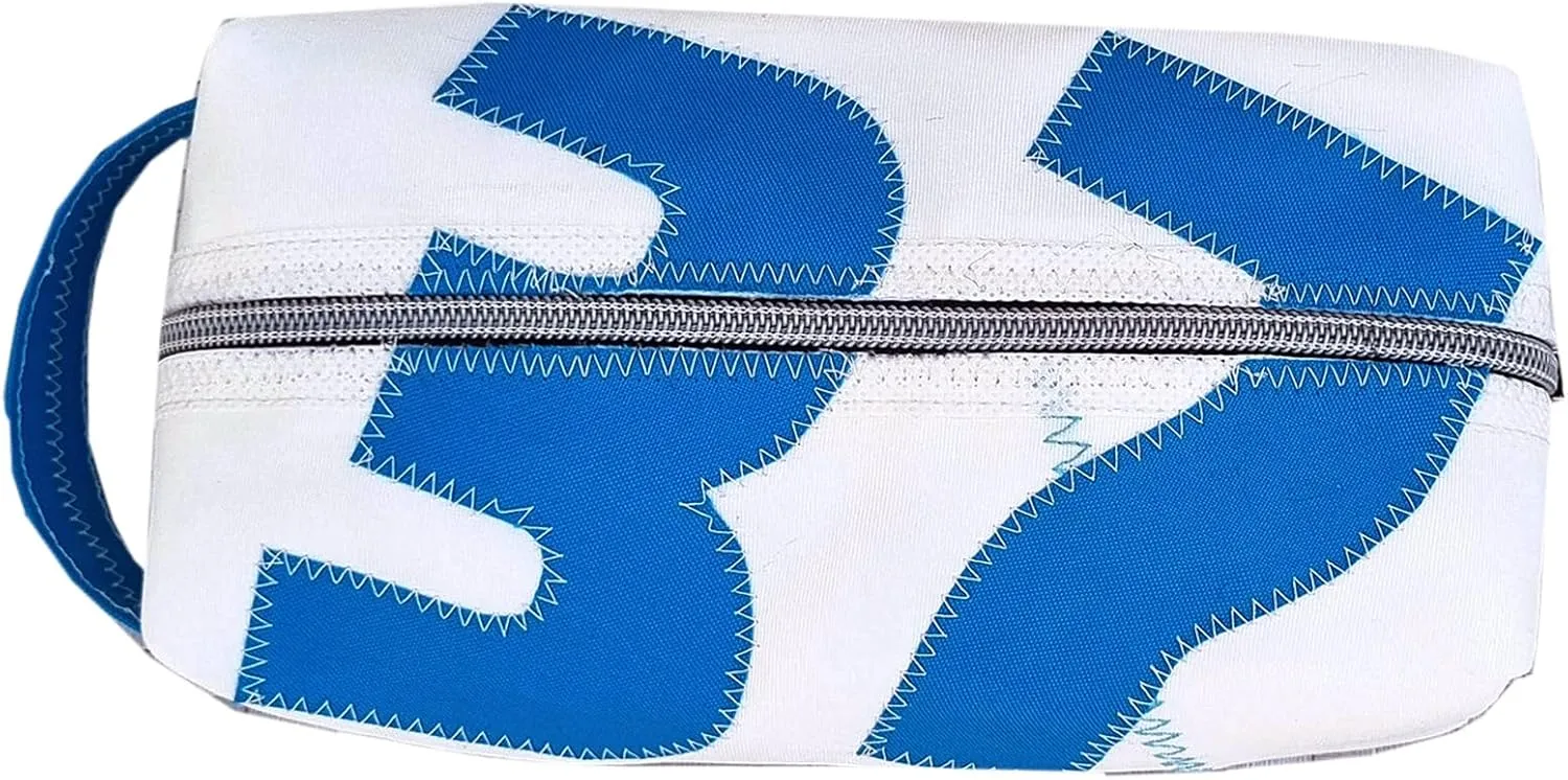 Personalized Zipper Toiletry Bag, Blue and White Travel Case