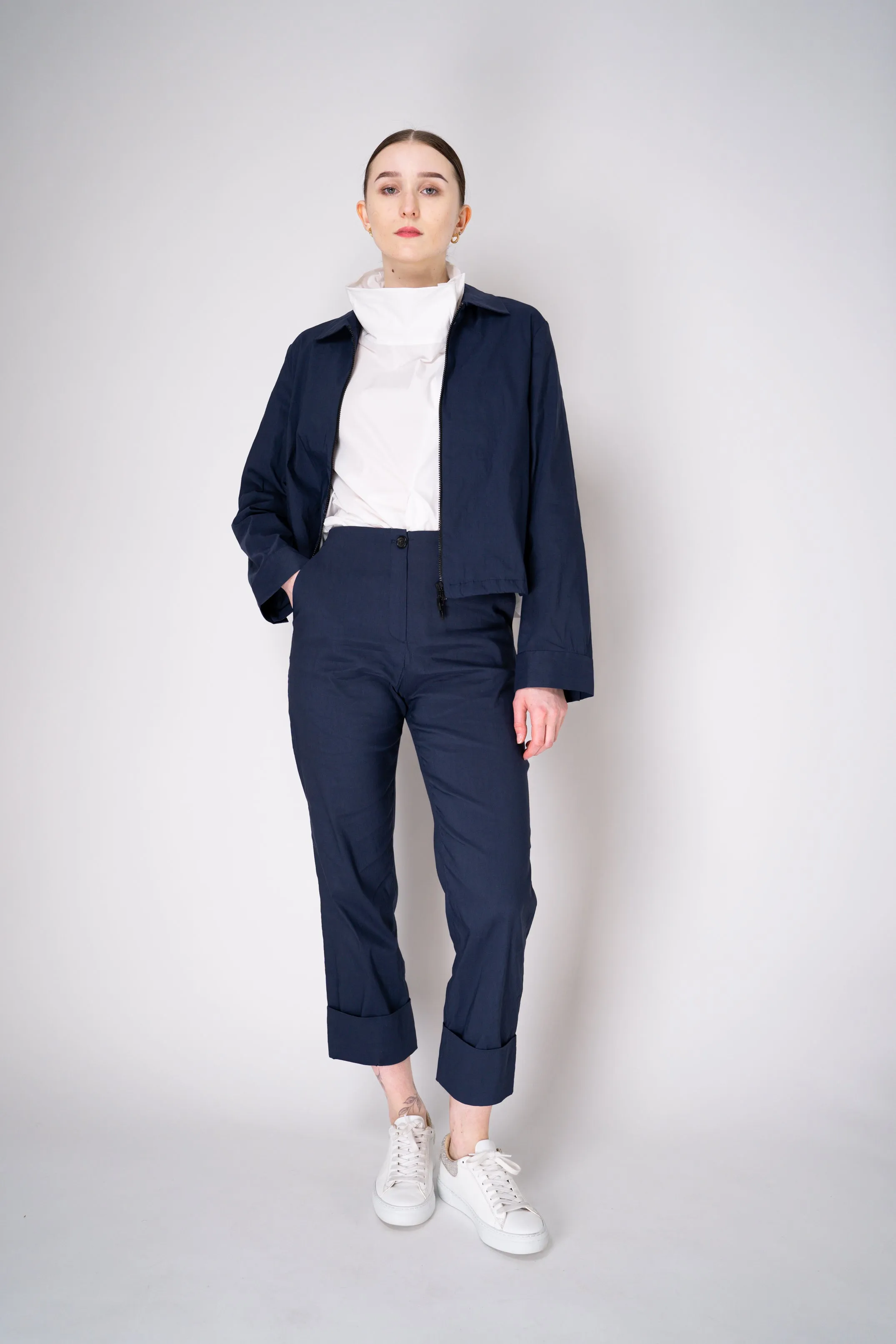 Peter O. Mahler Stretch Linen Blend Zip-Up Shirt Jacket in Navy
