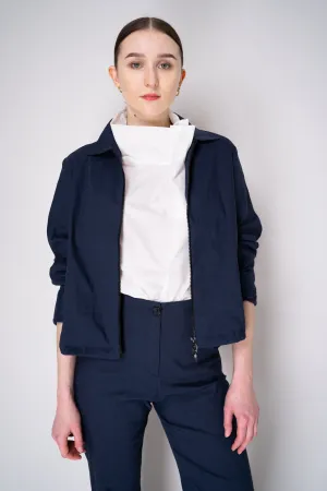 Peter O. Mahler Stretch Linen Blend Zip-Up Shirt Jacket in Navy