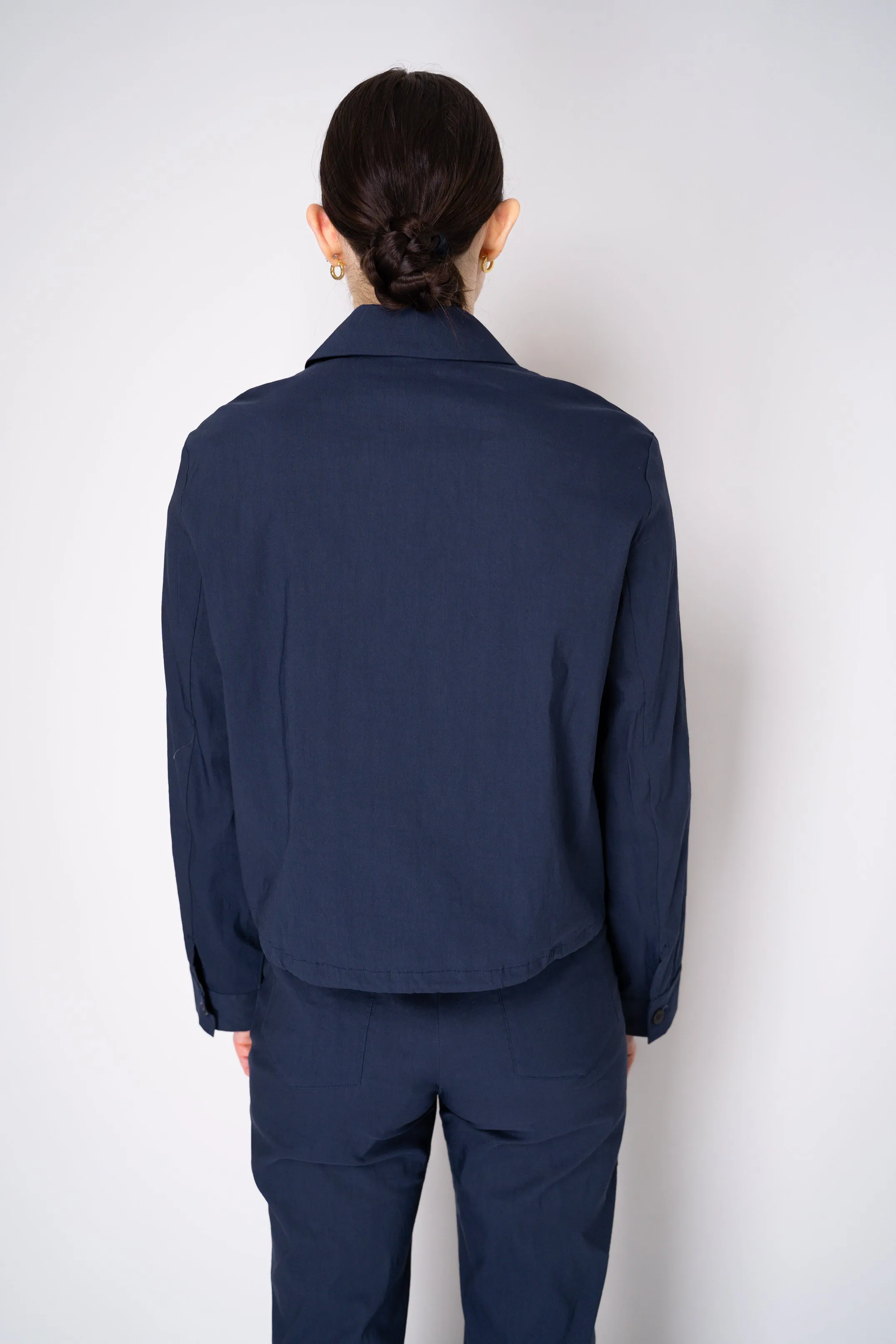 Peter O. Mahler Stretch Linen Blend Zip-Up Shirt Jacket in Navy