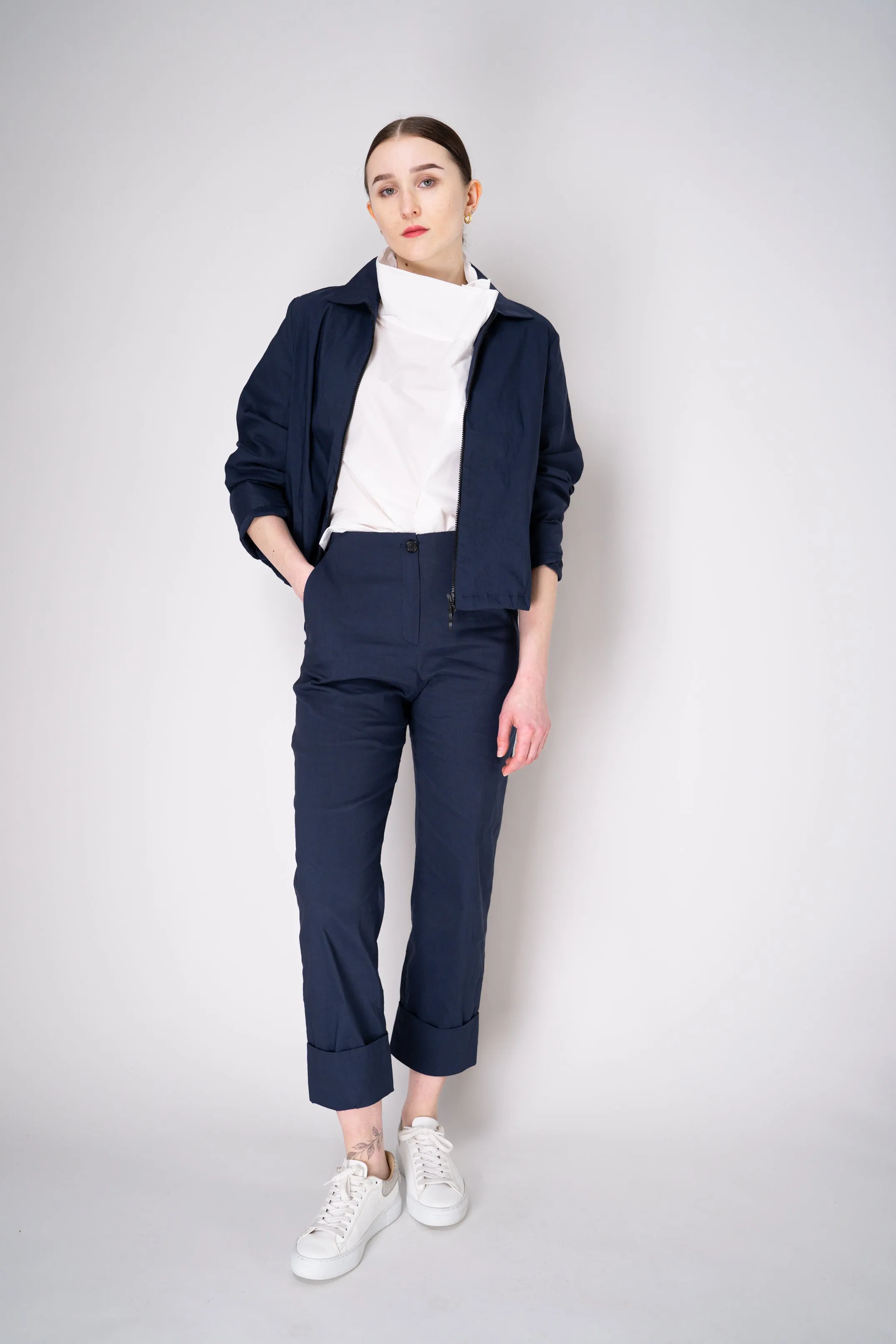 Peter O. Mahler Stretch Linen Blend Zip-Up Shirt Jacket in Navy