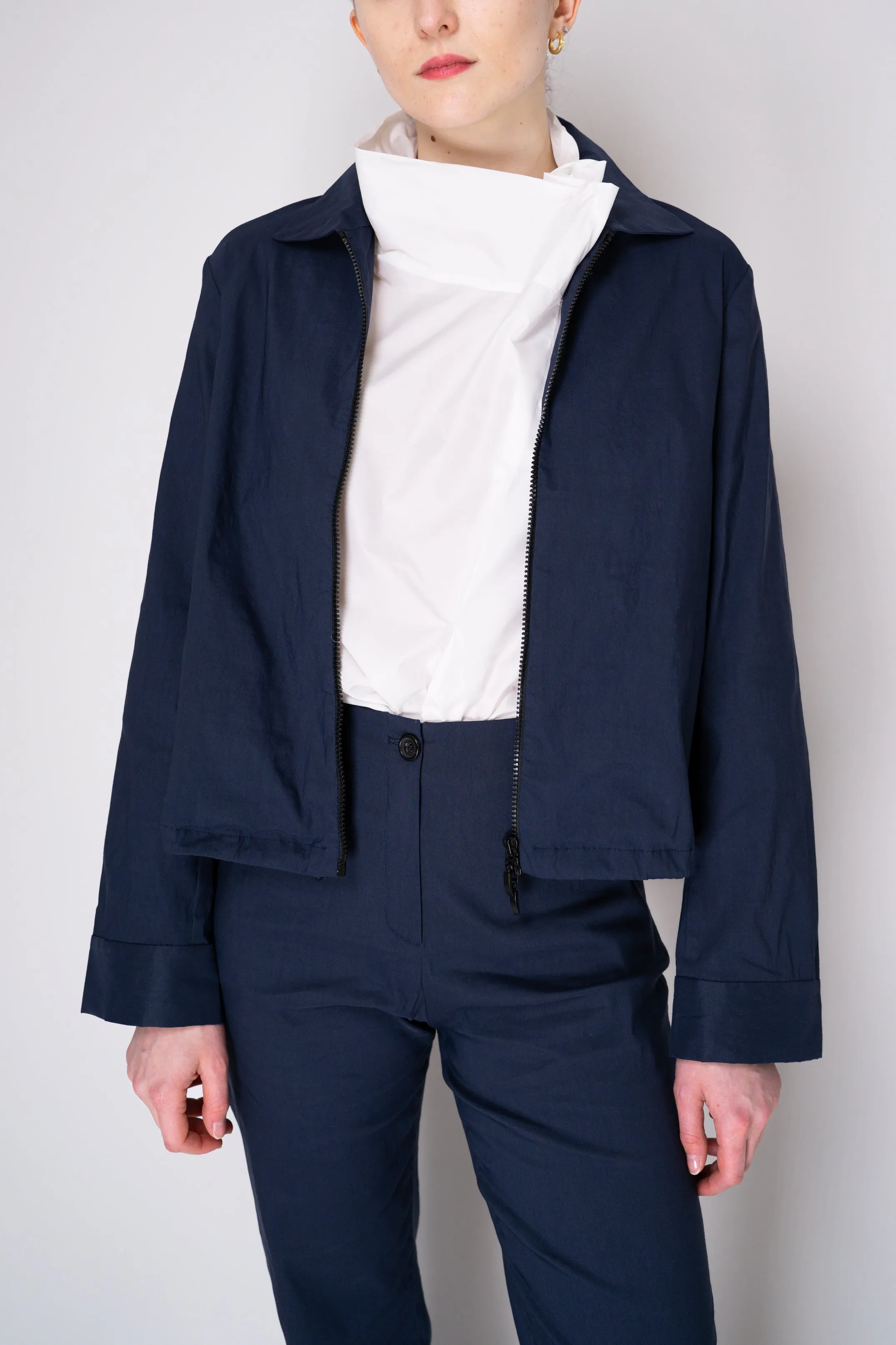 Peter O. Mahler Stretch Linen Blend Zip-Up Shirt Jacket in Navy