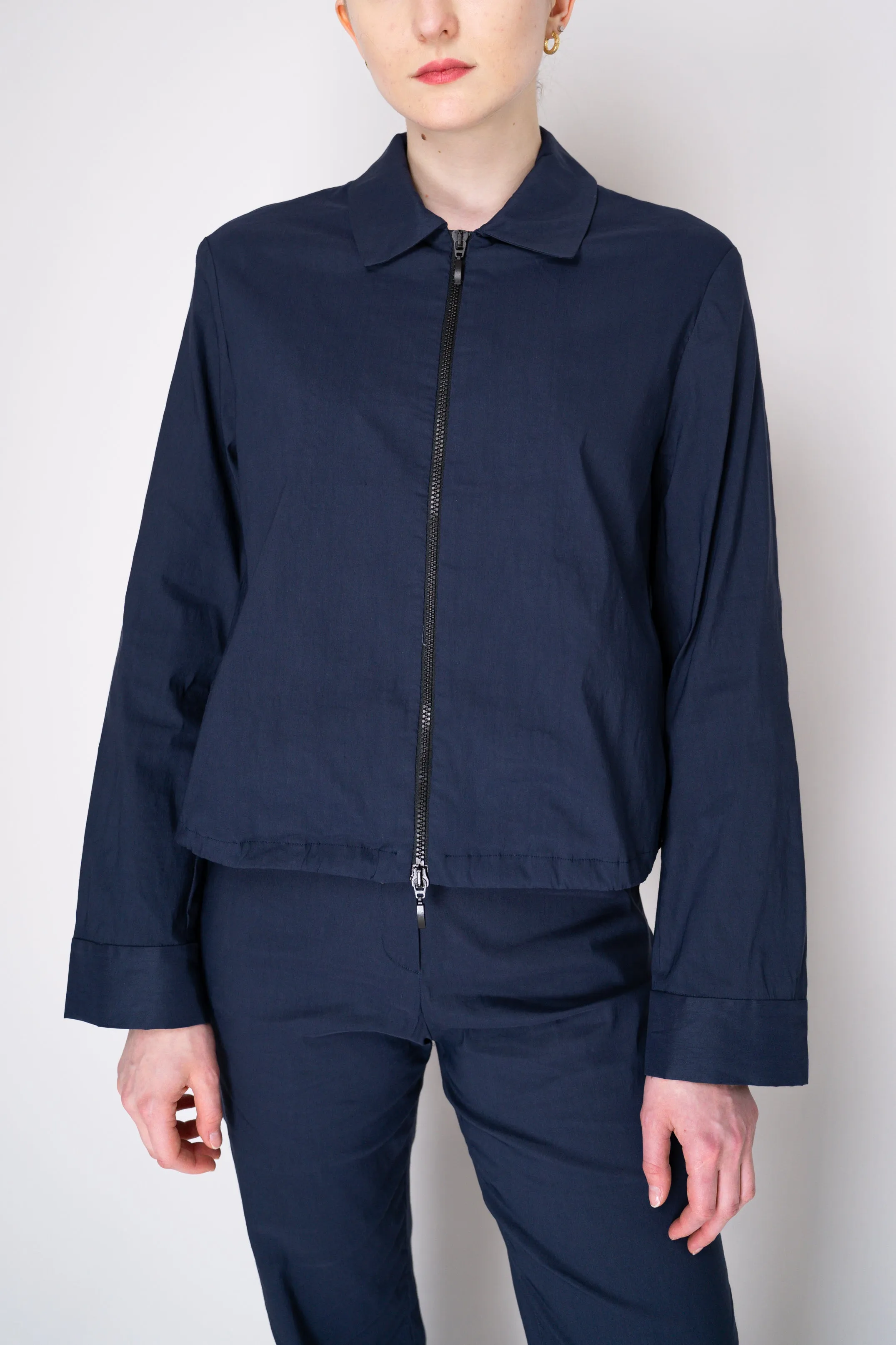 Peter O. Mahler Stretch Linen Blend Zip-Up Shirt Jacket in Navy
