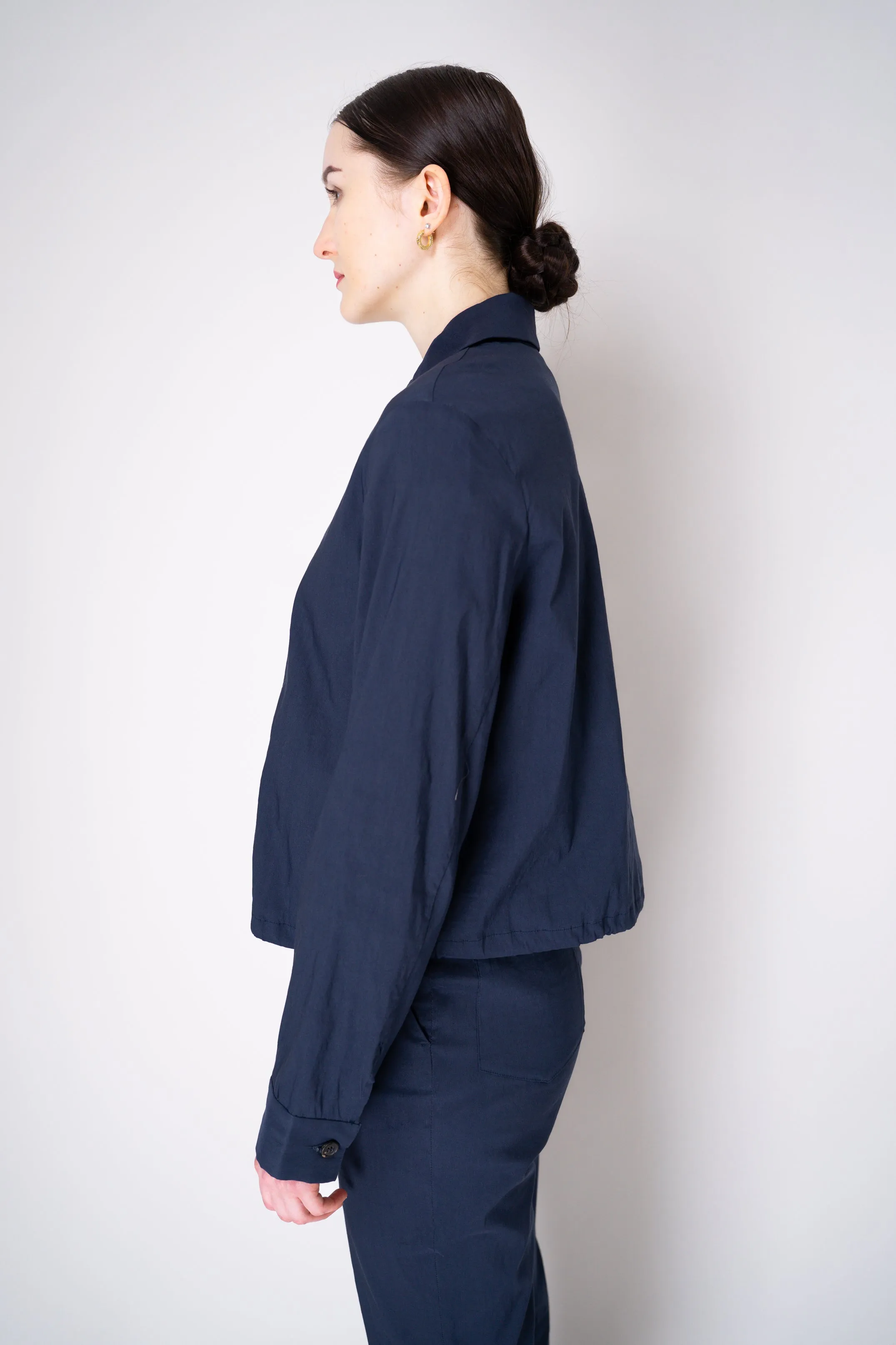Peter O. Mahler Stretch Linen Blend Zip-Up Shirt Jacket in Navy