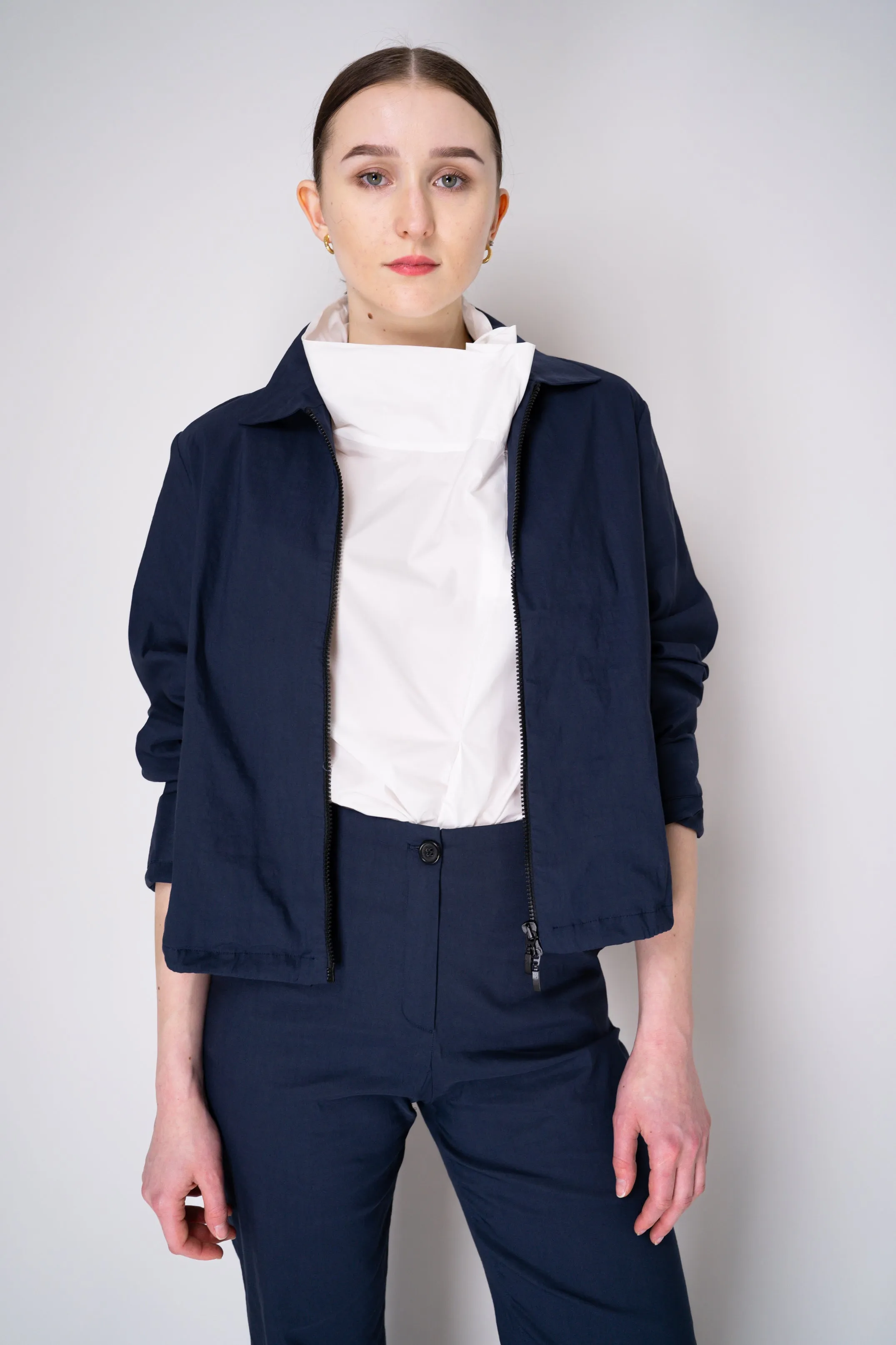 Peter O. Mahler Stretch Linen Blend Zip-Up Shirt Jacket in Navy