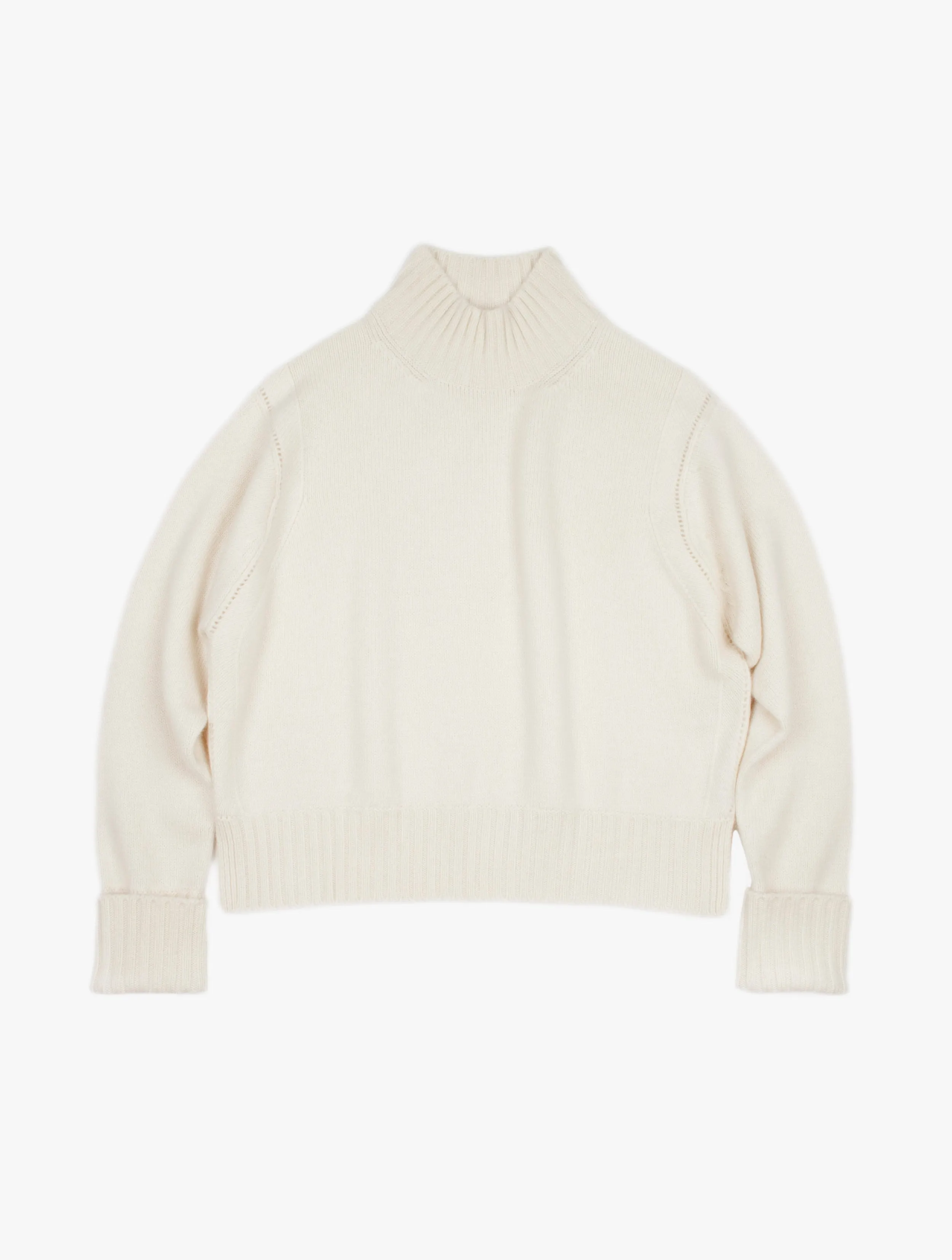 Pointelle Detail Turtleneck Cashmere Sweater
