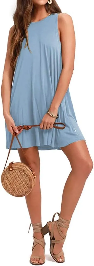 PrinStory Womens Swimwear Cover Up Summer Beach Dresses Casual Loose Sleeveless Tank Dress with Pockets