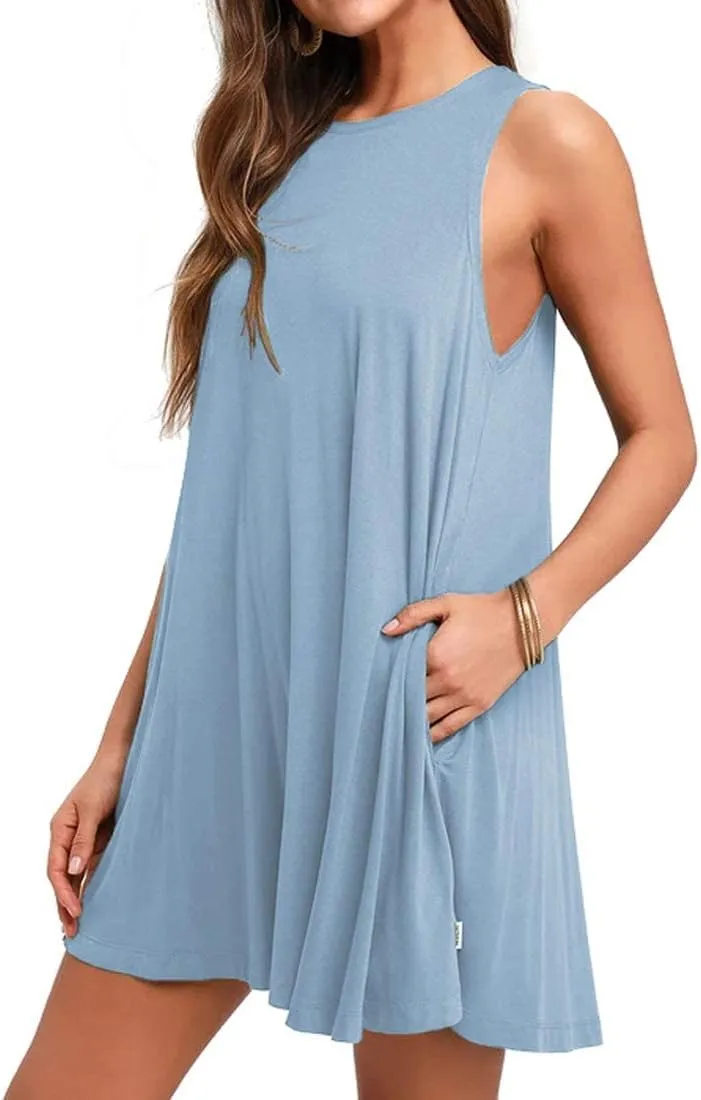 PrinStory Womens Swimwear Cover Up Summer Beach Dresses Casual Loose Sleeveless Tank Dress with Pockets