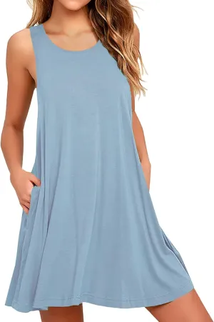 PrinStory Womens Swimwear Cover Up Summer Beach Dresses Casual Loose Sleeveless Tank Dress with Pockets