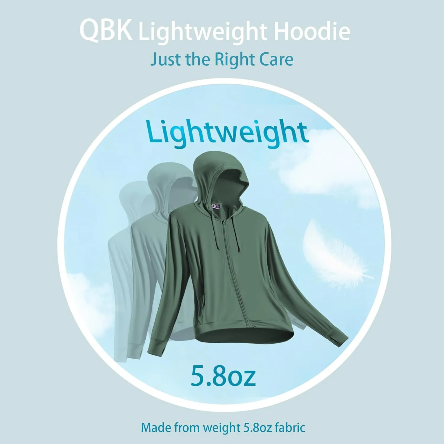 QBK Light Weight Zip Up Hoodie Thin Summer Jacket For Women