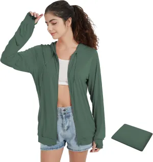 QBK Light Weight Zip Up Hoodie Thin Summer Jacket For Women
