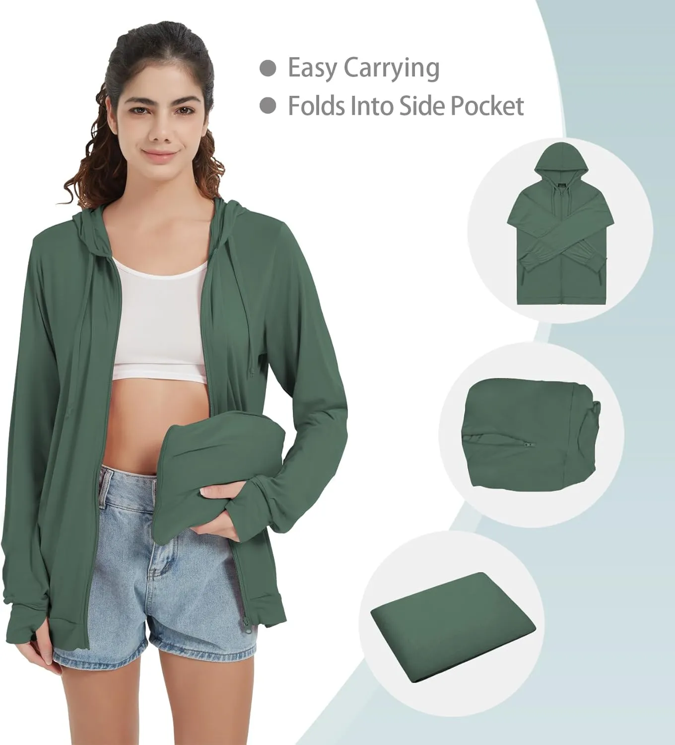 QBK Light Weight Zip Up Hoodie Thin Summer Jacket For Women