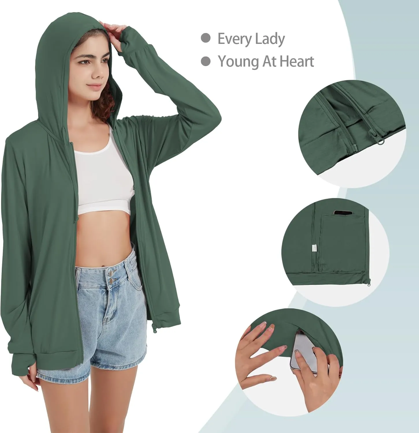 QBK Light Weight Zip Up Hoodie Thin Summer Jacket For Women