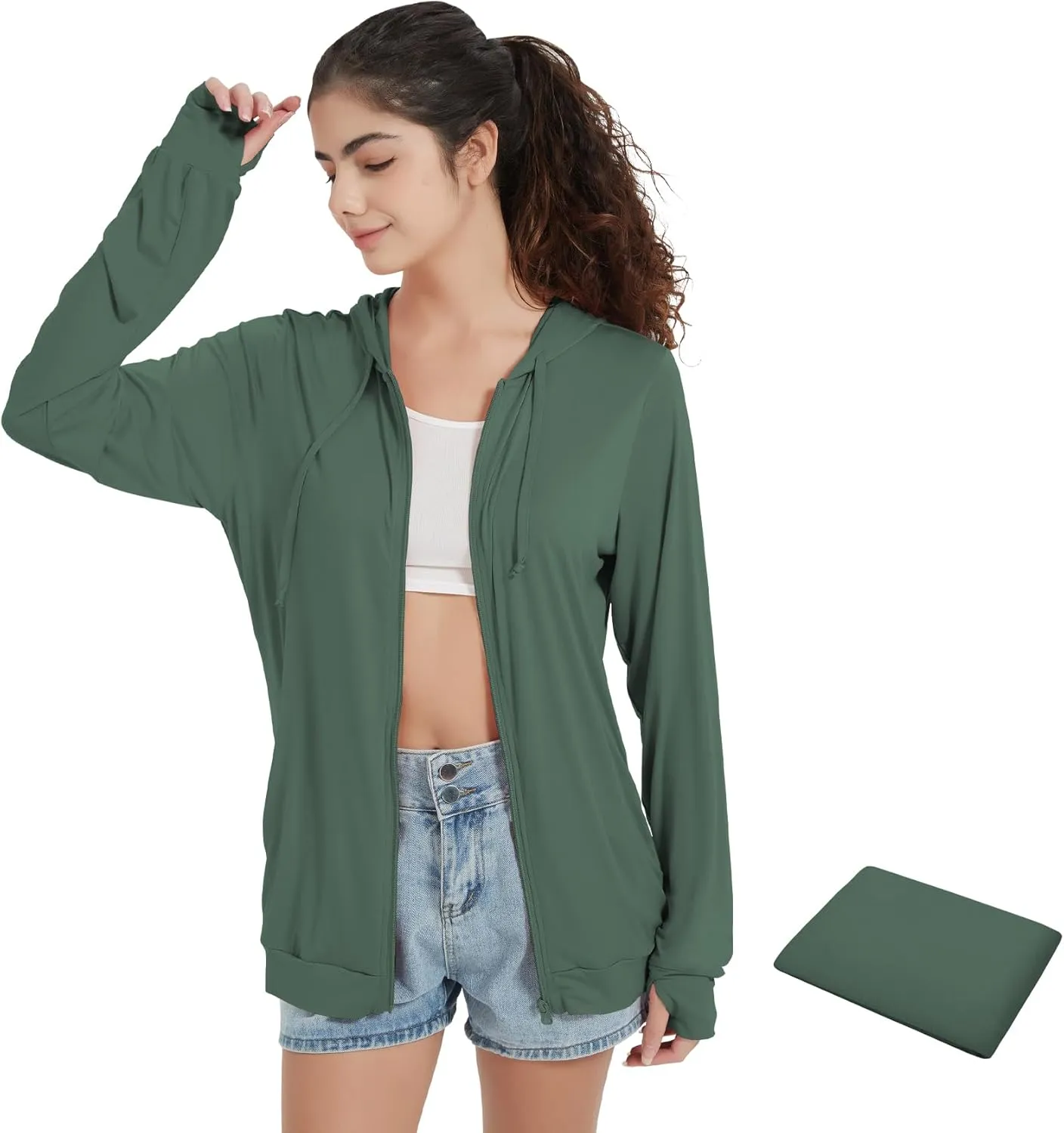 QBK Light Weight Zip Up Hoodie Thin Summer Jacket For Women