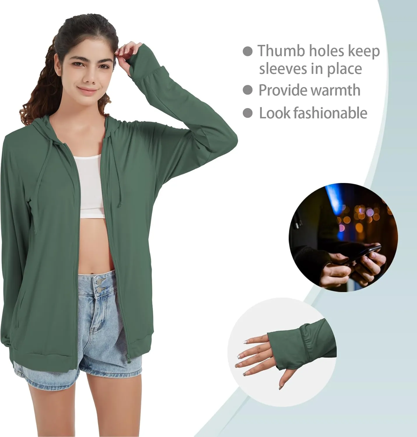 QBK Light Weight Zip Up Hoodie Thin Summer Jacket For Women