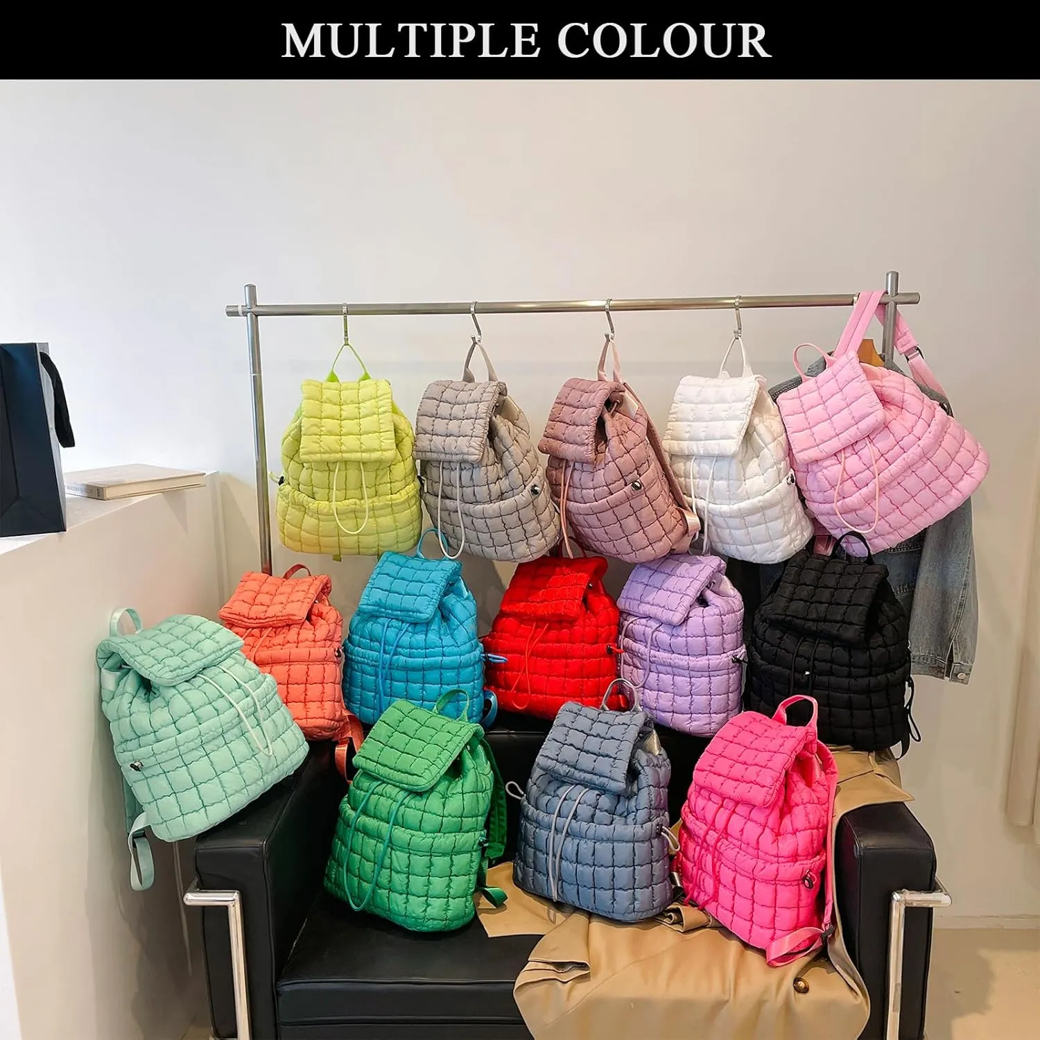 Quilted Backpack for Women, Trendy Puffer Backpack Drawstring Backpack Purse Quilted Puffy Backpacks, Gray, One Size