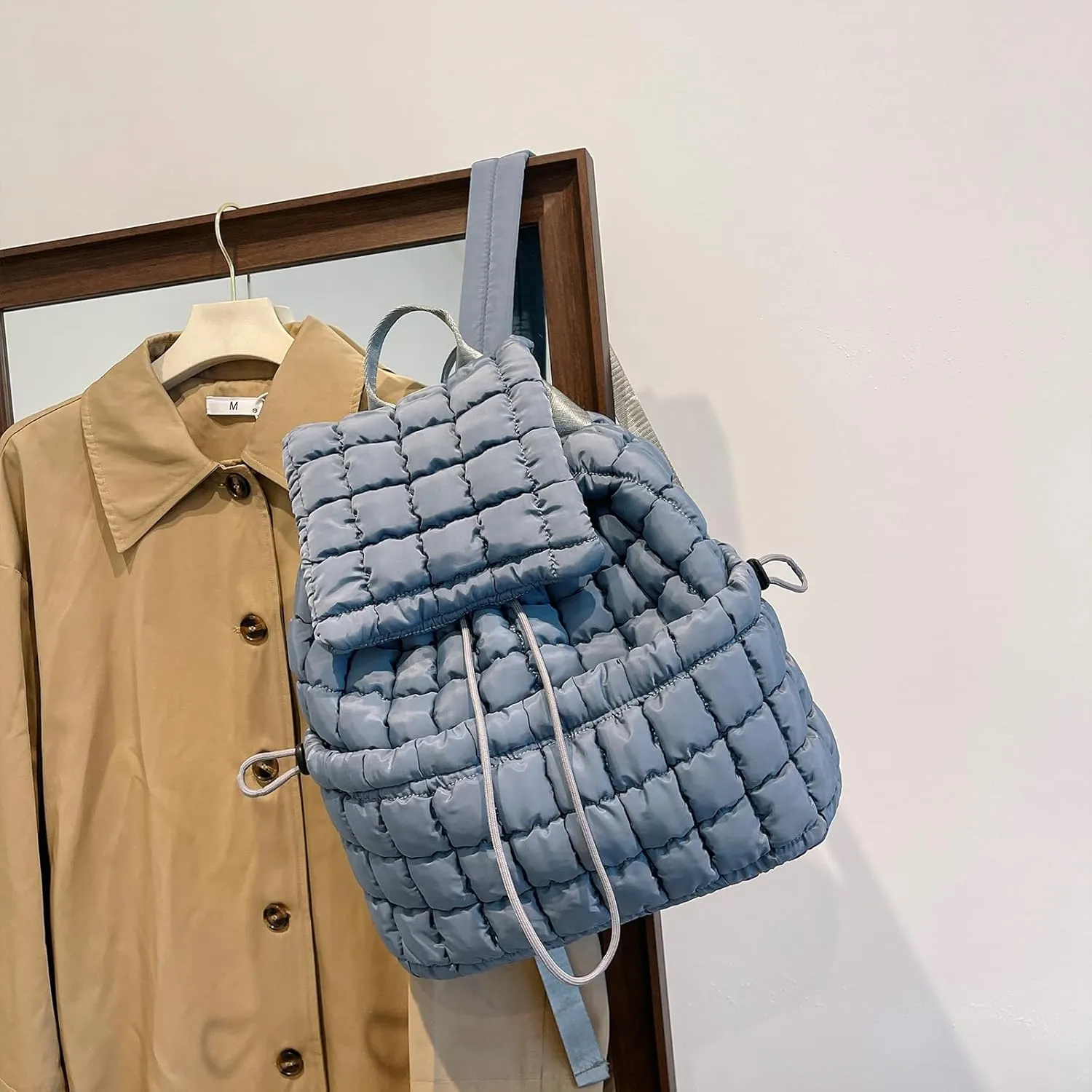Quilted Backpack for Women, Trendy Puffer Backpack Drawstring Backpack Purse Quilted Puffy Backpacks, Gray, One Size
