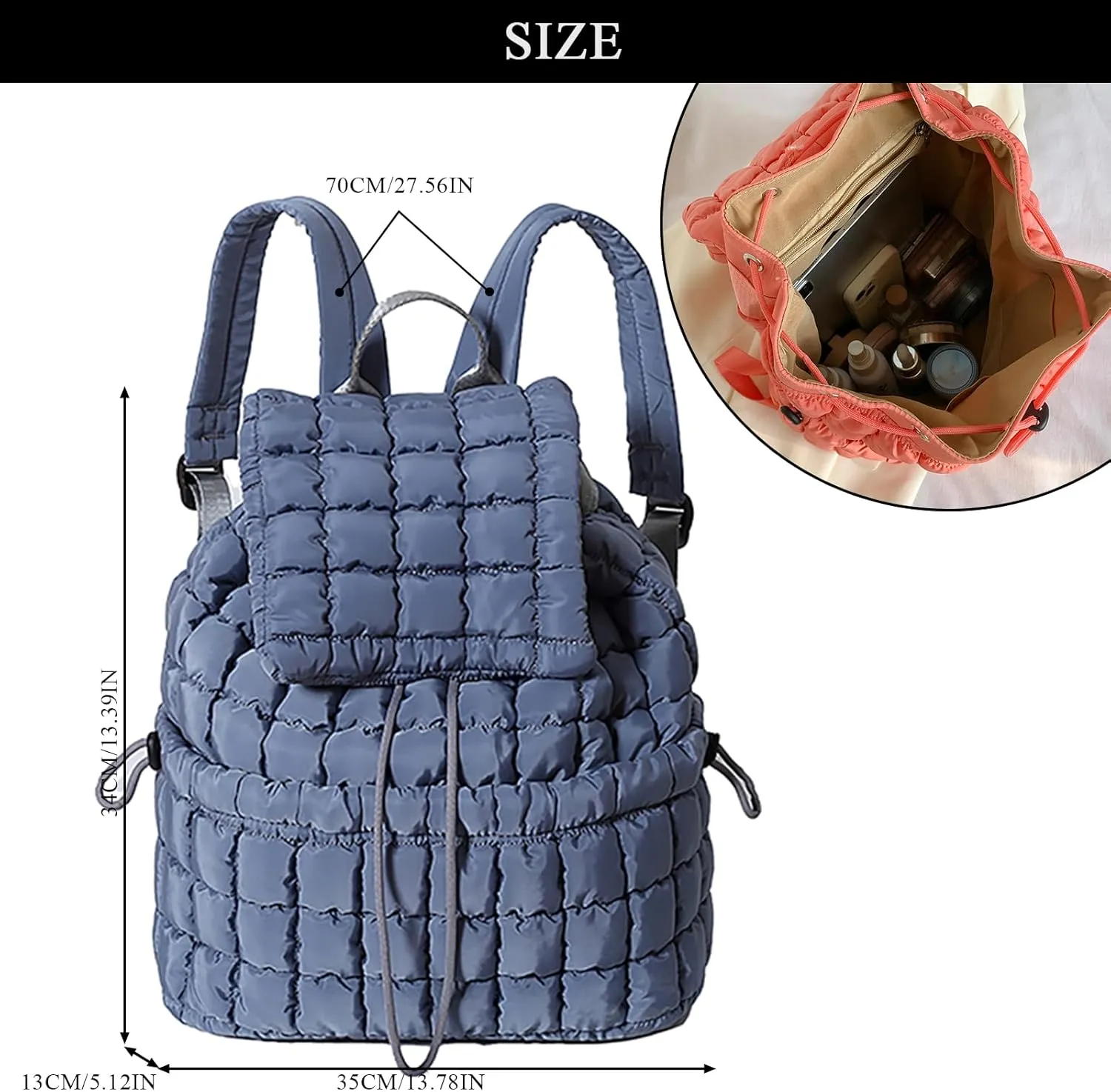 Quilted Backpack for Women, Trendy Puffer Backpack Drawstring Backpack Purse Quilted Puffy Backpacks, Gray, One Size