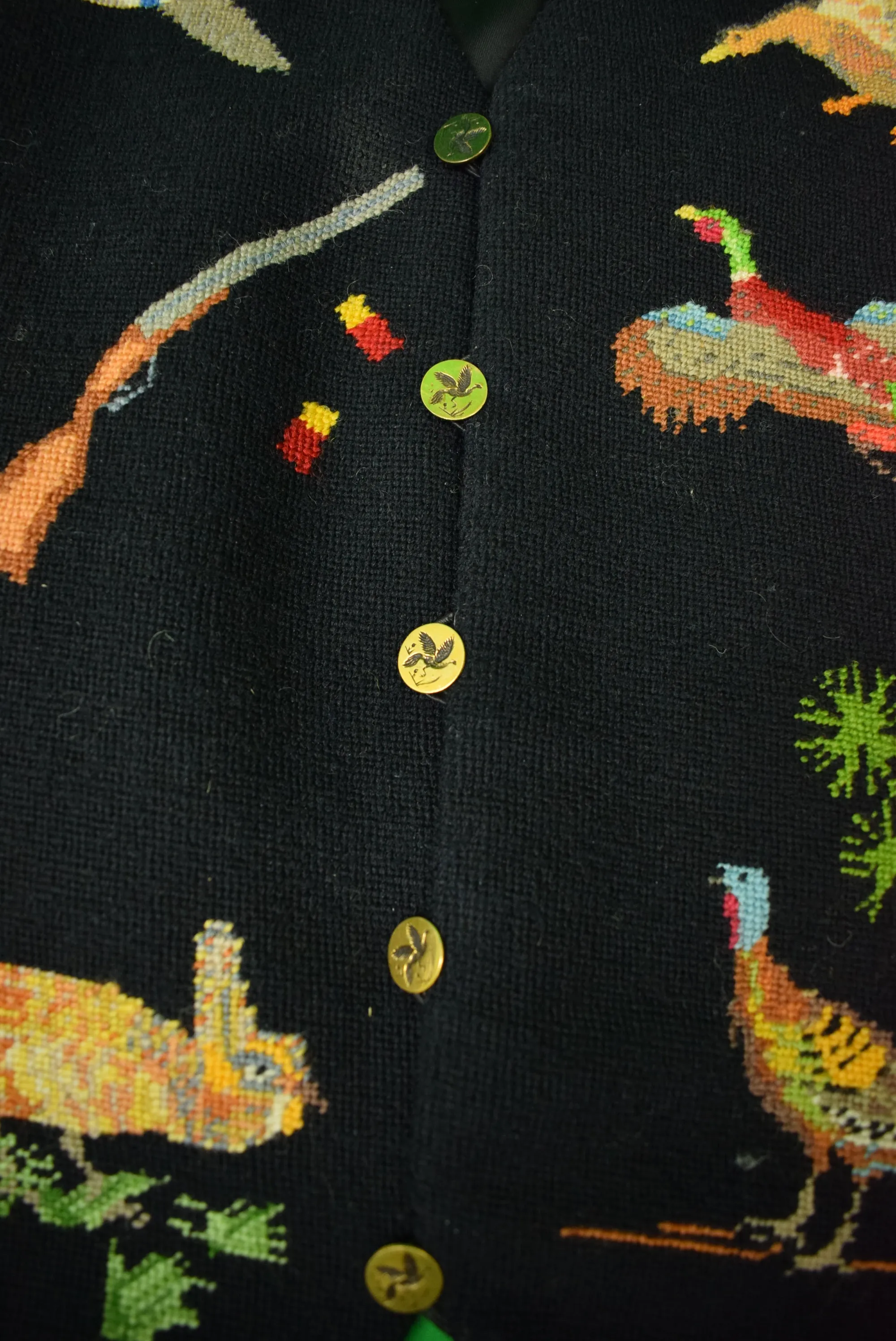"Hand-Needlepoint Shooter/ Huntsman's Black Vest" Sz 42R (SOLD)