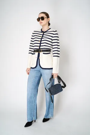 Rag & Bone Nancy Stripe Knitted Wool Cardigan in Ivory