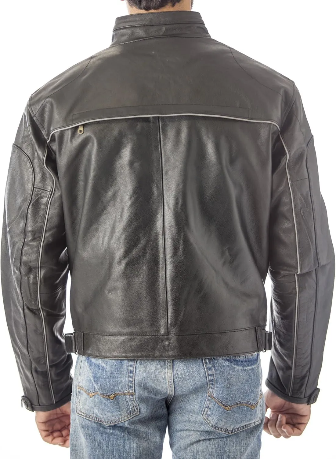 REED Mens Vented Leather Motorcycle Jacket with Light Reflector