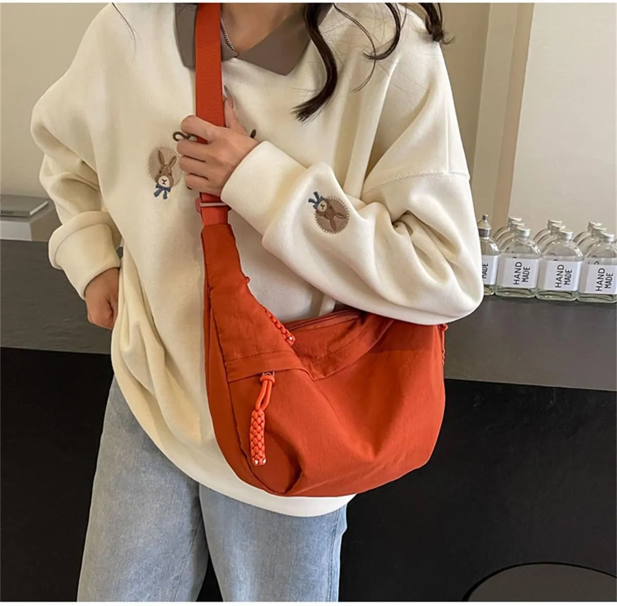Regularlyk Crossbody Bag, Regularlyk Women's Fashion Plain Color Nylon Crossbody Hobo Bag Purse