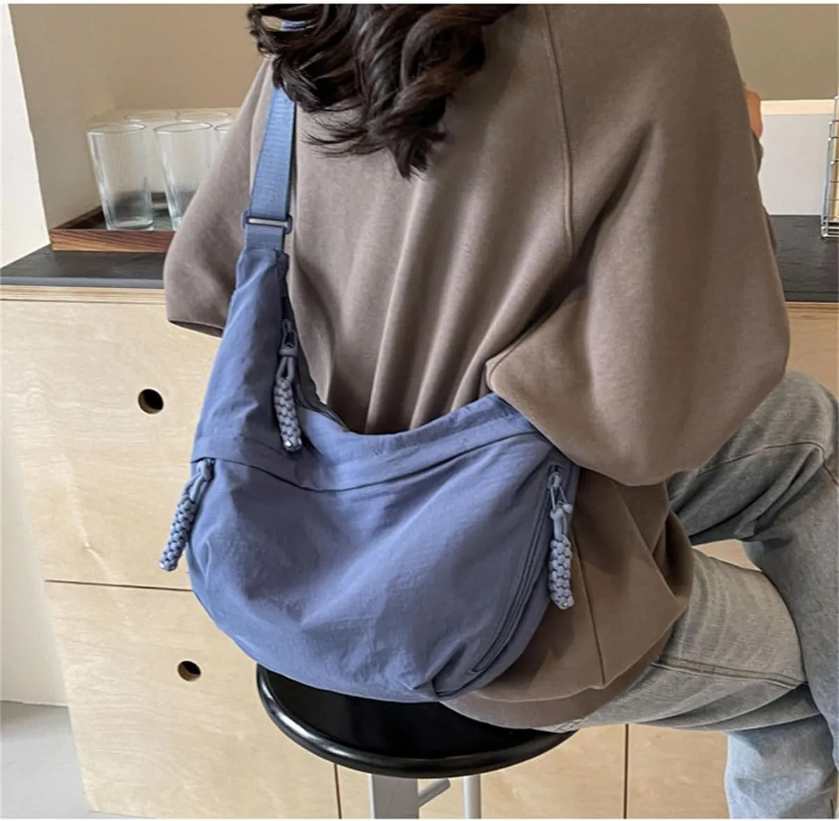 Regularlyk Crossbody Bag, Regularlyk Women's Fashion Plain Color Nylon Crossbody Hobo Bag Purse