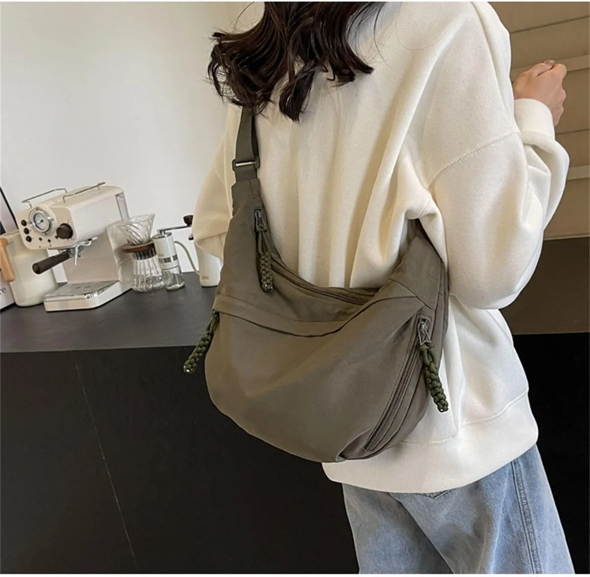 Regularlyk Crossbody Bag, Regularlyk Women's Fashion Plain Color Nylon Crossbody Hobo Bag Purse