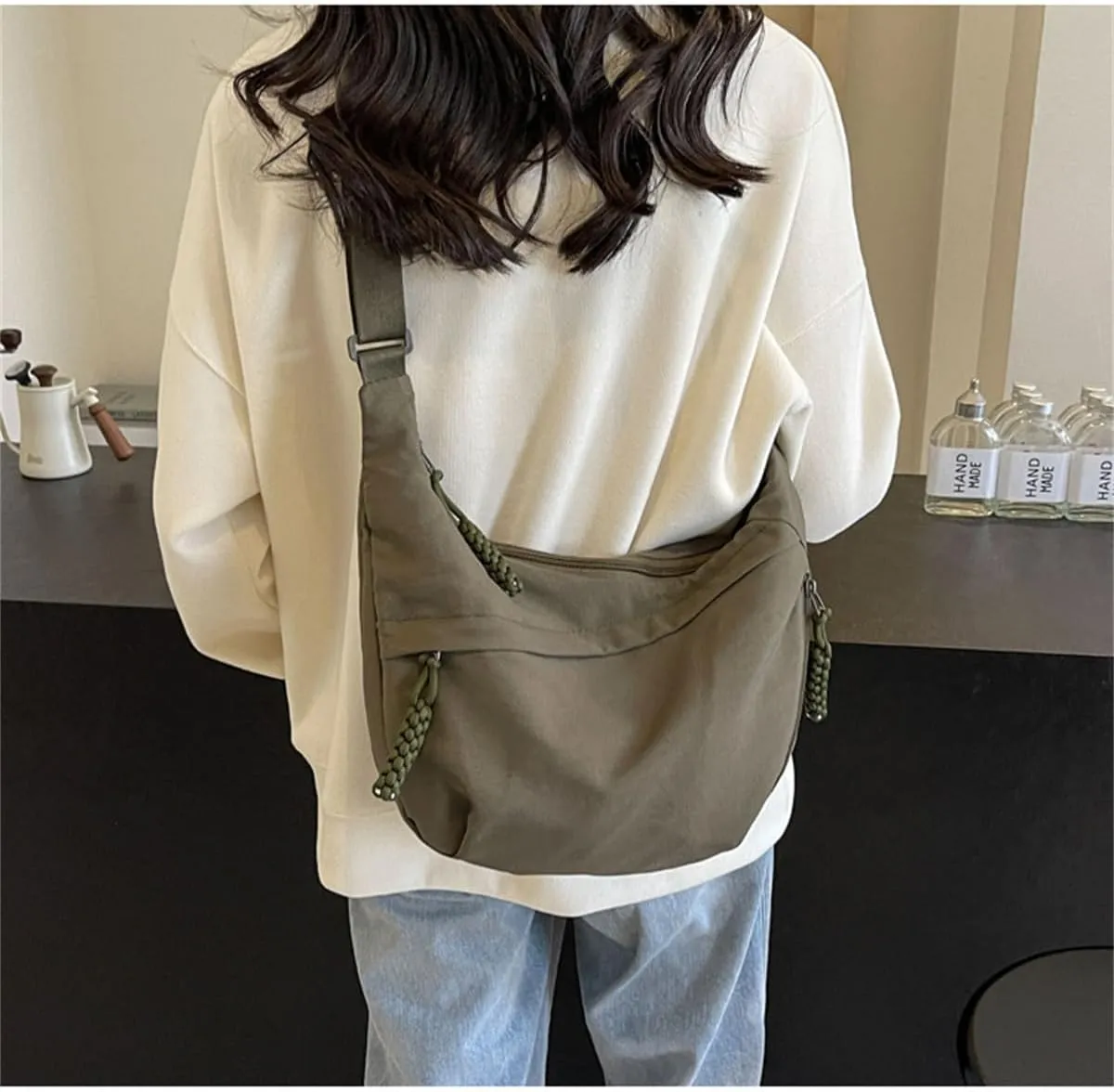 Regularlyk Crossbody Bag, Regularlyk Women's Fashion Plain Color Nylon Crossbody Hobo Bag Purse