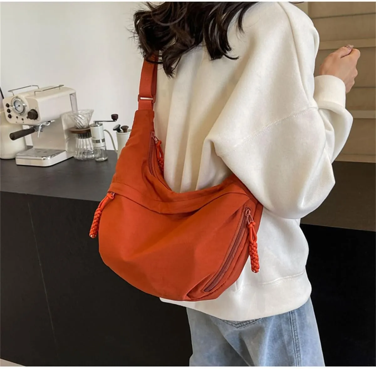 Regularlyk Crossbody Bag, Regularlyk Women's Fashion Plain Color Nylon Crossbody Hobo Bag Purse