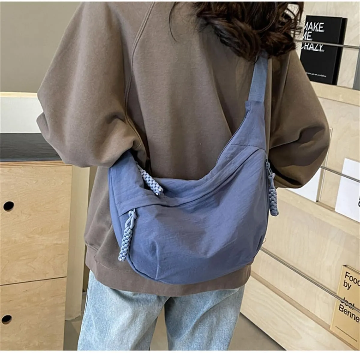 Regularlyk Crossbody Bag, Regularlyk Women's Fashion Plain Color Nylon Crossbody Hobo Bag Purse