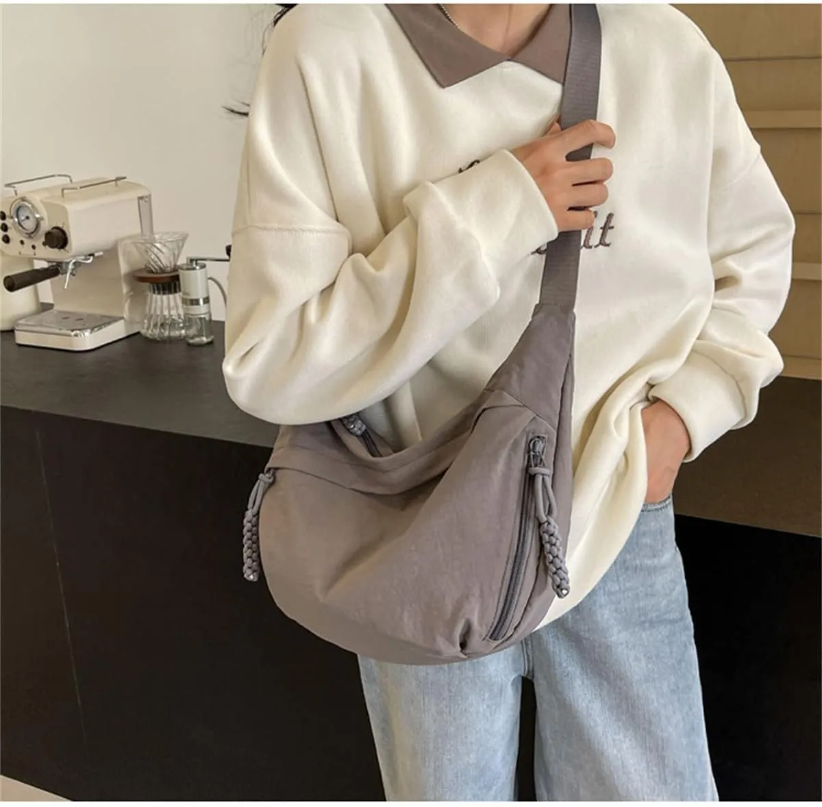 Regularlyk Crossbody Bag, Regularlyk Women's Fashion Plain Color Nylon Crossbody Hobo Bag Purse