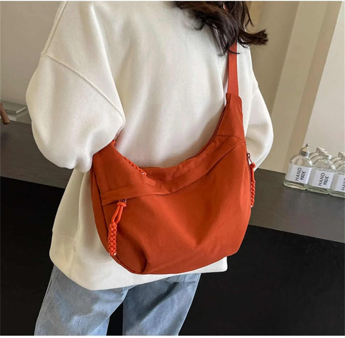 Regularlyk Crossbody Bag, Regularlyk Women's Fashion Plain Color Nylon Crossbody Hobo Bag Purse