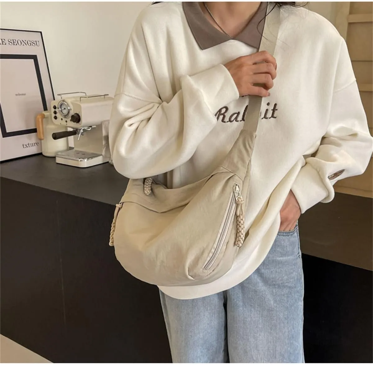 Regularlyk Crossbody Bag, Regularlyk Women's Fashion Plain Color Nylon Crossbody Hobo Bag Purse