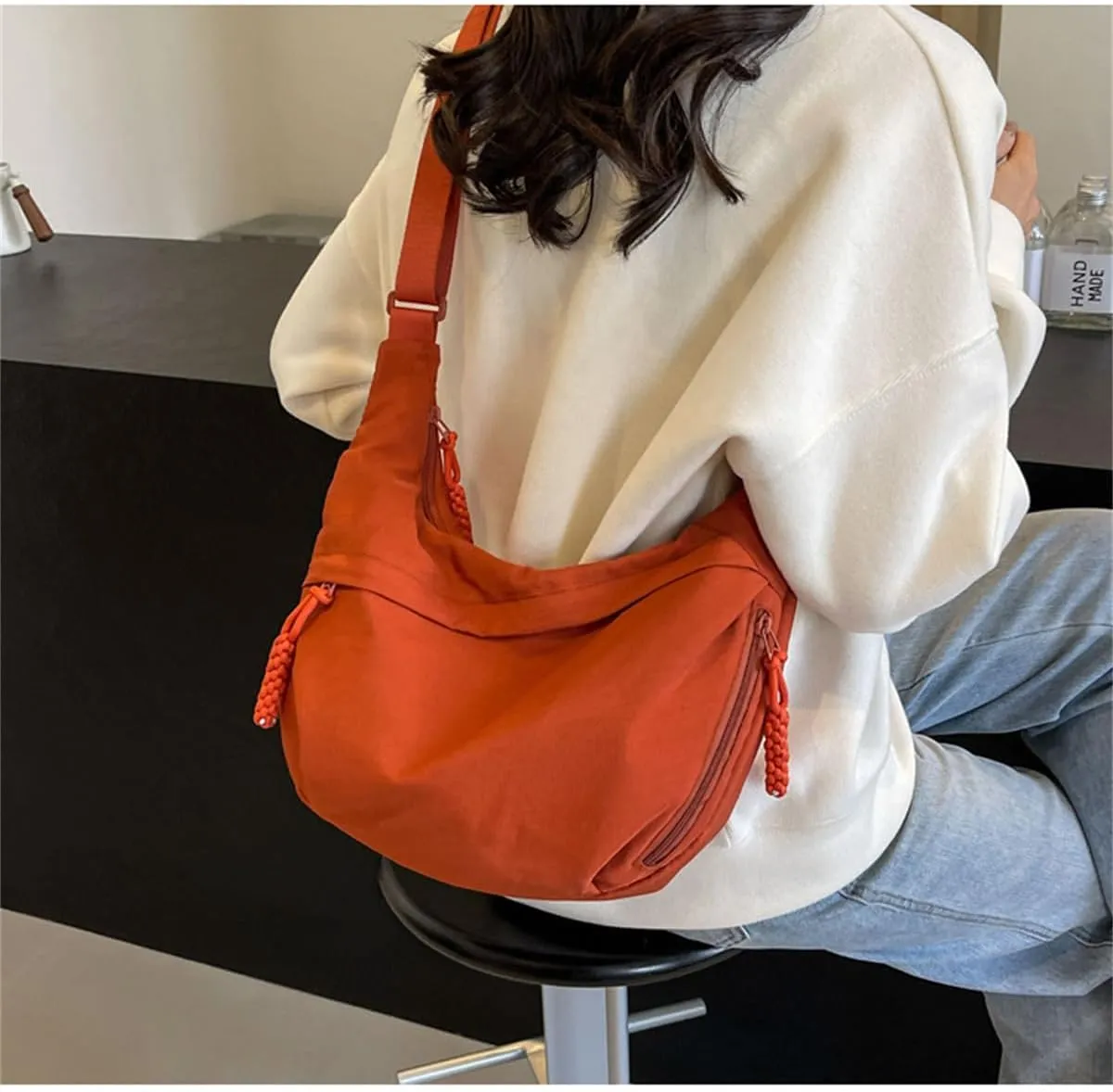 Regularlyk Crossbody Bag, Regularlyk Women's Fashion Plain Color Nylon Crossbody Hobo Bag Purse